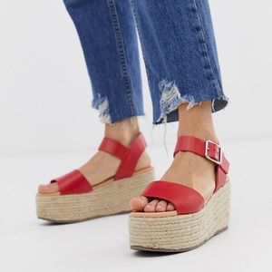 Red Flatform Espadrilles